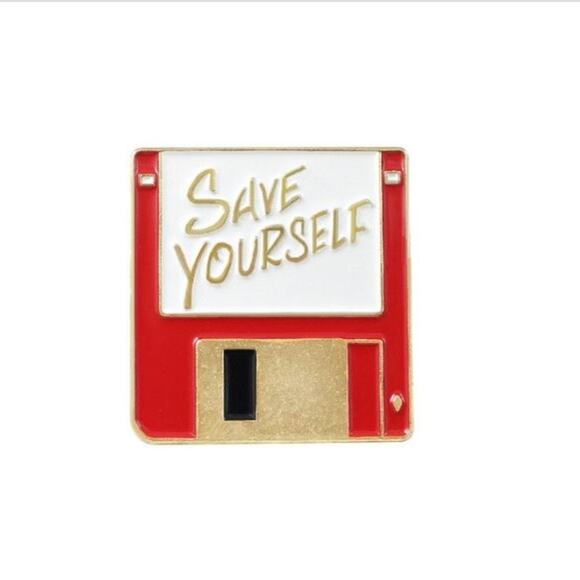 Save Yourself Floppy Disc Computer Pin Brooch - Picture 1 of 2